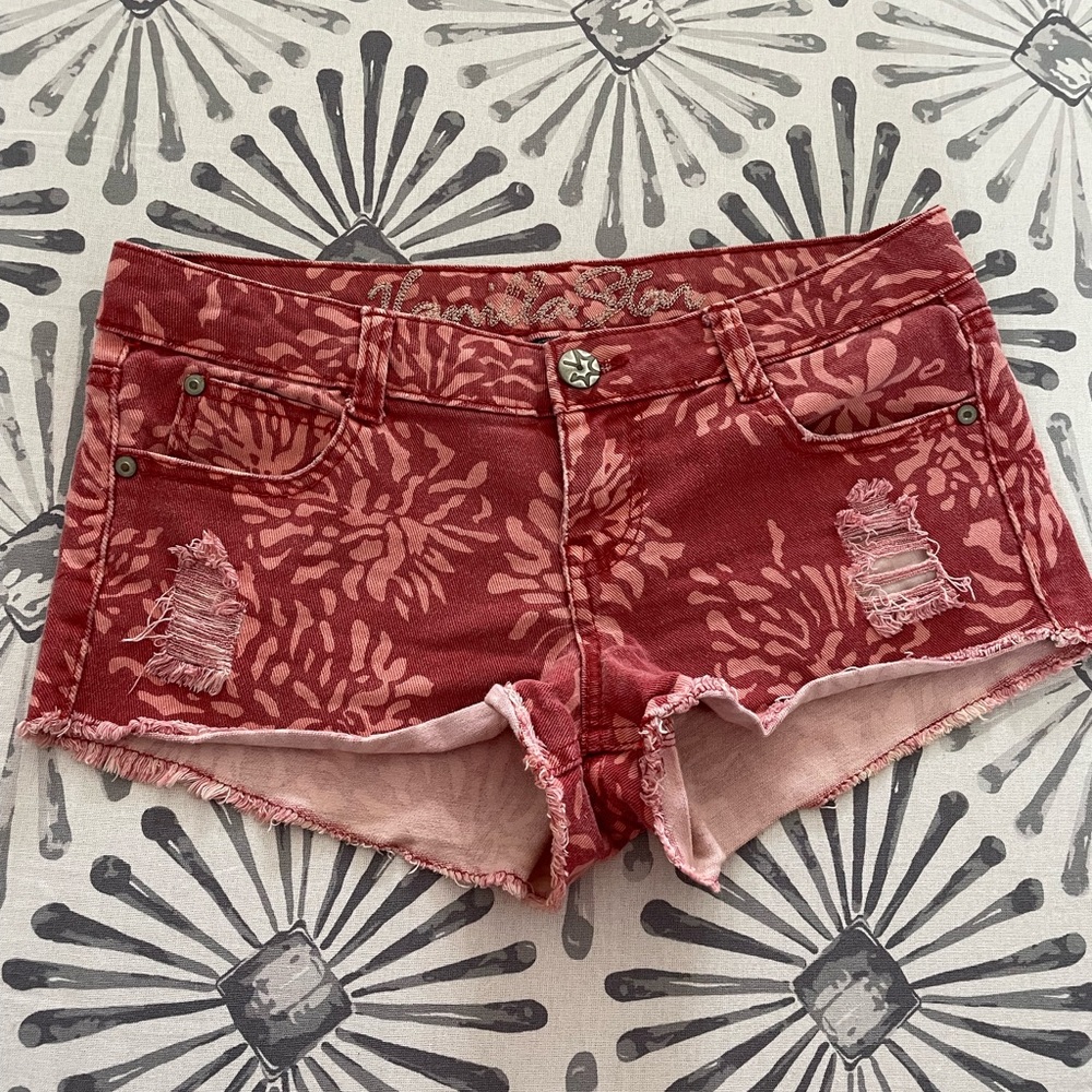 Vanilla Star floral print mini jean shorts - medium